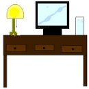 Desk with computer and lamp