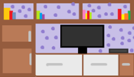 Cabinet with TV, DVD and books