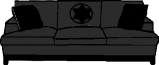 It is a gray sofa with a pentagram drawing