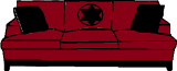 It is a red sofa with a pentagram drawing